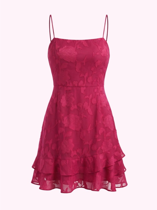 miami Dresses & Skirts - miami🎀Fuchsia Floral Jacquard A-Line Dress🎀Ruffle Hem🎀SZ L🎀NWOT🎀